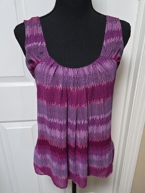 NY & Co Sleeveless Scoop Neck Tank Top - Purple Stripe Size S